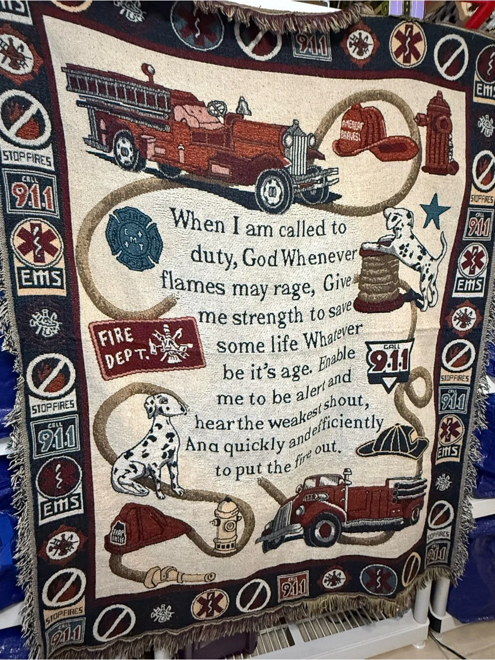 Goodwin Weavers Firefighter's Prayer First Responder Tapestry Throw Blanket